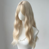 Long Platinum Beach Wave Wig with Fringe